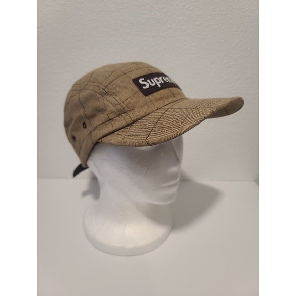 Supreme Plaid Tartan Camp Cap - Brown Box Logo 5 Panel Hat Vintage Made in USA - Picture 5 of 10